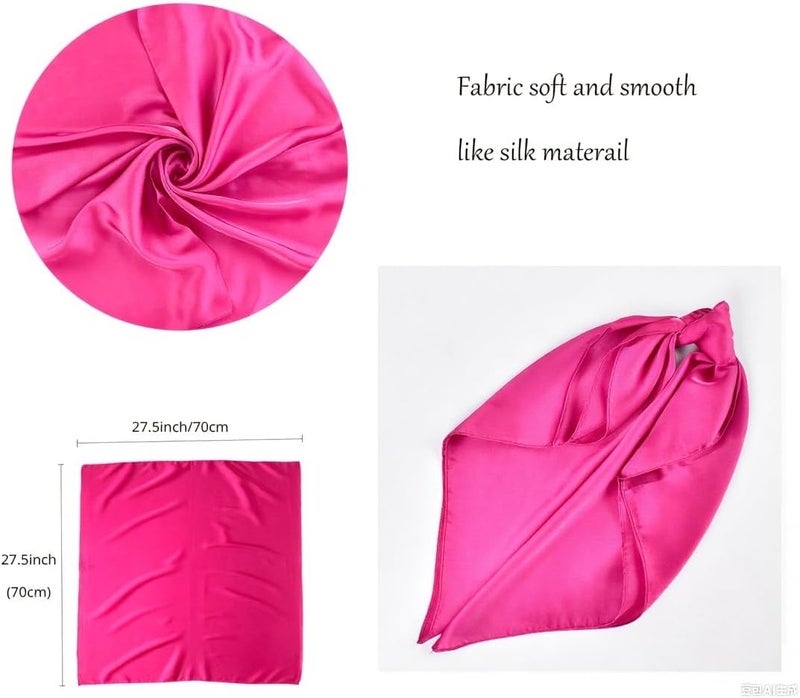 Chung Women's Square Satin Scarf 27.5" Bandanas Solid 50s Retro Neck Scarves Emulation Silk Handbag Hair Ribbons Necktie - Image 4
